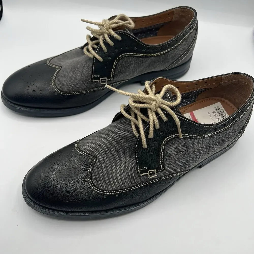 Clarks Delsin Wing Mens Wingtip Brogue Oxford Shoes Size 9.5 Black Leather Gray